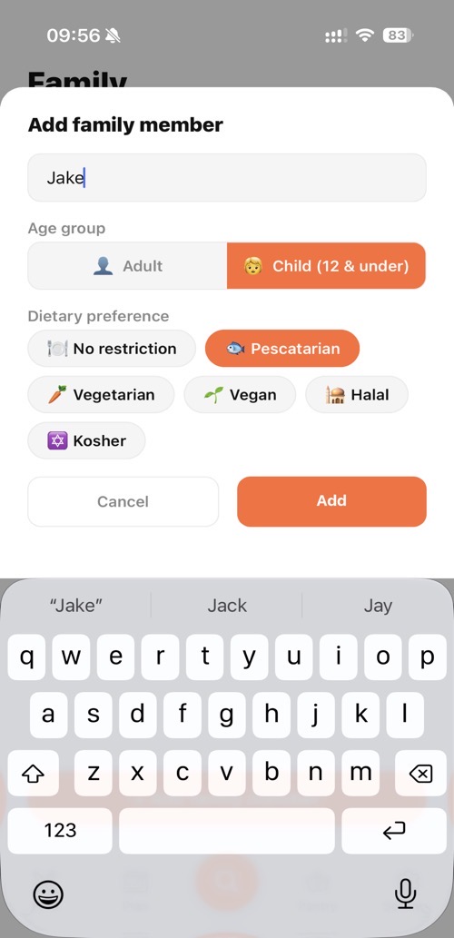 ForTea: add family members, allergies and diets