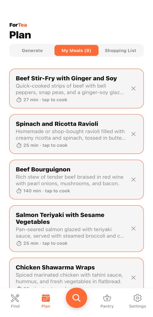 ForTea planned meals